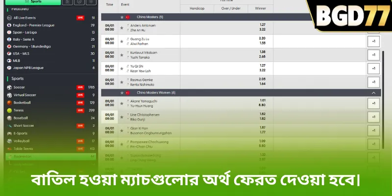 বাতিল হওয়া ম্যাচগুলোর অর্থ ফেরত দেওয়া হবে।